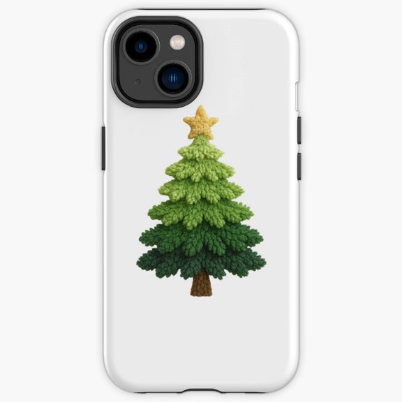Protective iPhone Case Dark Green Winter Tree With Yellow Star Traditional Guard IP13/14 Magnetic MagSafe Compatible