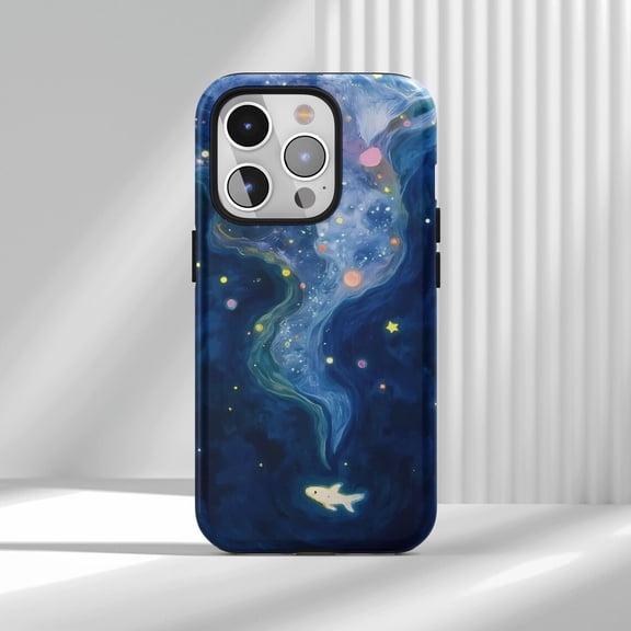 Protective iPhone Case Deep Sea Nebula & Fish Cell Phone Case Dreamy Romantic Cover Cover IP13/14 Magnetic MagSafe Compatible
