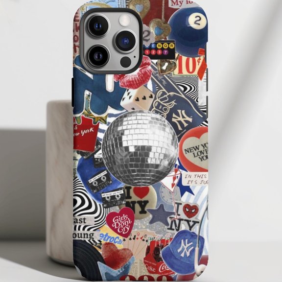 Protective iPhone Case Disco City Collage Phone Case Urban Aesthetic Slim Cover IP15 Magnetic MagSafe Compatible