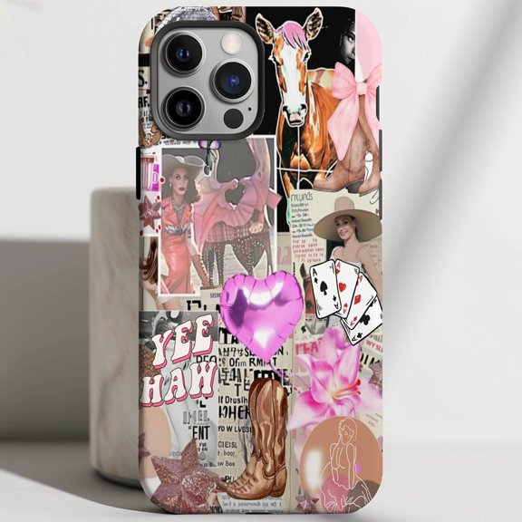 Protective iPhone Case Disco Collage Phone Case Retro Western Stampede Vibe IP13/14 Magnetic MagSafe Compatible
