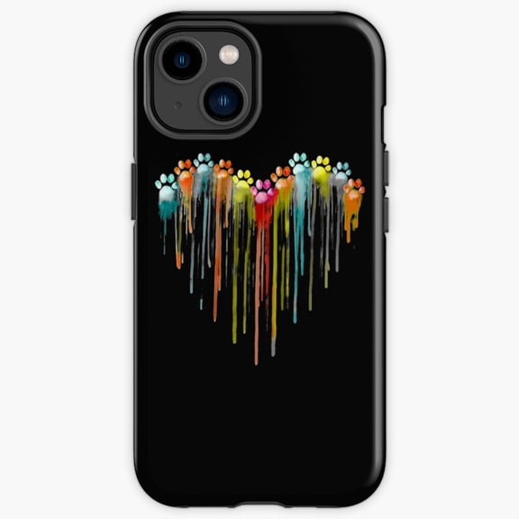 Protective iPhone Case Dog Paws Heart Rainbow Color Animal Footprint Heavy Duty Shockproof Hard Shell IP13/14 Magnetic MagSafe Compatible