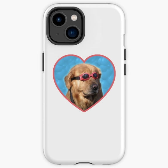 Protective iPhone Case Doggo Stickers Swimmer Dog Pool Water Active Pet Heavy Duty Shockproof Hard Shell IP13/14 Magnetic MagSafe Compatible