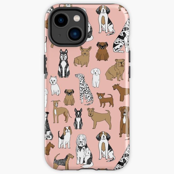 Protective iPhone Case Dogs Dogs Dogs Pink Background Scattered Puppy Pattern Guard IP15 Magnetic MagSafe Compatible
