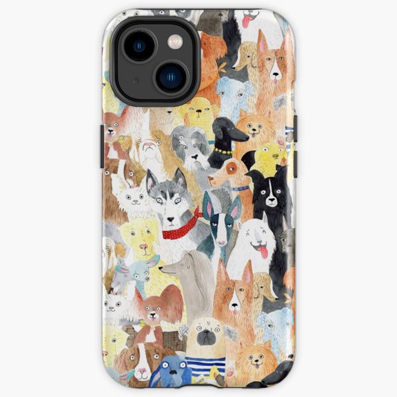 Protective iPhone Case Dogs Multi Breed Scattered Puppy Portrait Pattern Layout Shield IP13/14 Magnetic MagSafe Compatible