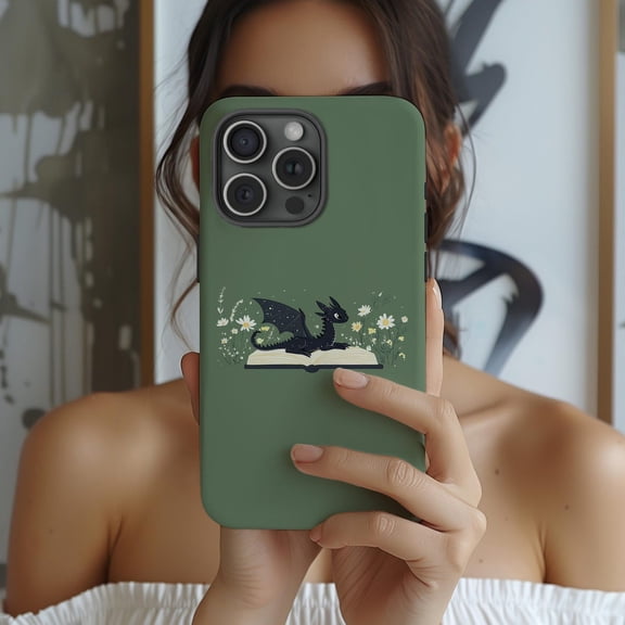 Protective iPhone Case Dragon Book Phone Case Fantasy Mythical Creature Library Cover Style IP16 Magnetic MagSafe Compatible