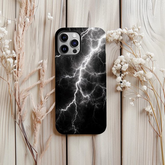 Protective iPhone Case Dramatic Thunderstorm Lightning Protective Cell Phone Case Dual Layer Cover IP13/14 Magnetic MagSafe Compatible