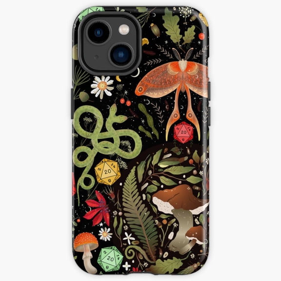 Protective iPhone Case Druid Cottagecore Rpg Dice Spore Mushrooms Moth Snake Heavy Duty Shockproof Hard Shell IP13/14 Magnetic MagSafe Compatible