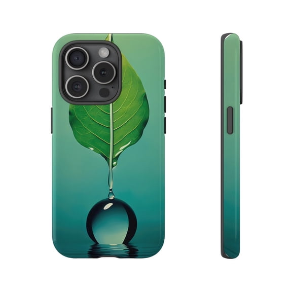 Protective iPhone Case Eco Leaf Drop Phone Case Nature Inspired Green Leaf With Water Droplet Clear Protective IP13/14 Magnetic MagSafe Compatible