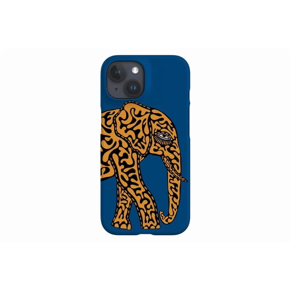 Protective iPhone Case Elephant Blue Folk Art Safari Animal Print Indian Mandala Shield IP15 Magnetic MagSafe Compatible