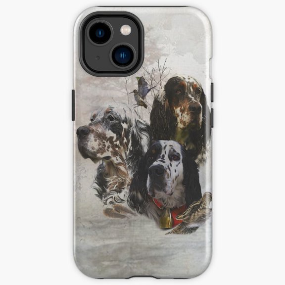 Protective iPhone Case English Setter Woodcock Hunting Season Dog Field Shield IP13/14 Magnetic MagSafe Compatible