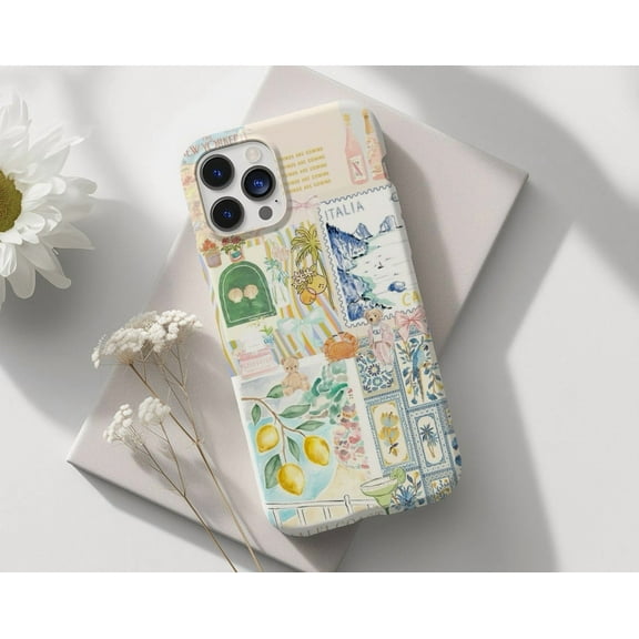 Protective iPhone Case European Summer Collage Phone Case with Italian Style View IP13/14 Magnetic MagSafe Compatible