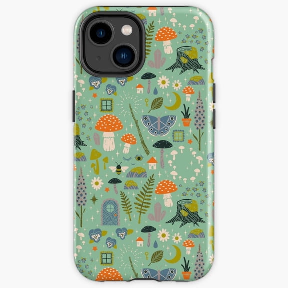 Protective iPhone Case Fairy Garden Whimsical Miniature Toadstool Forest Scenery Heavy Duty Shockproof Hard Shell IP15 Magnetic MagSafe Compatible