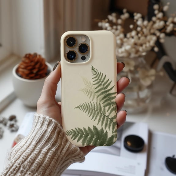 Protective iPhone Case Fall Fern Leaf Vintage Nature Aesthetic Botanical Frond Outline Cover IP13/14 Magnetic MagSafe Compatible