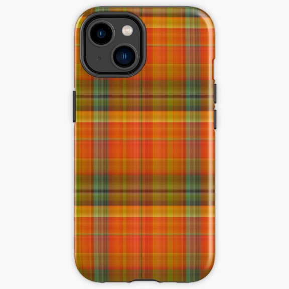 Protective iPhone Case Fall Plaid Rustic Checkered Flannel Country Fabric Shield IP15 Magnetic MagSafe Compatible