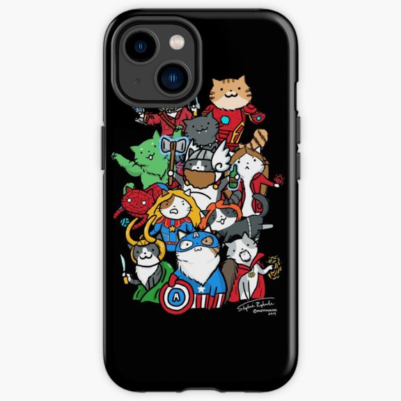 Protective iPhone Case Feline Comic Hero Team Mashup Graphic Shield IP16 Magnetic MagSafe Compatible