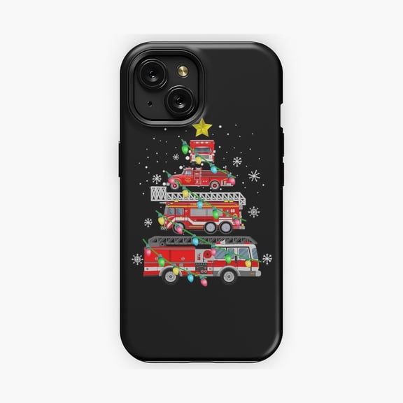 Protective iPhone Case Firefighter Fire Truck Tree Artwork Phone Case Fire Dept Tree Delivery Graphic Cover IP15 Magnetic MagSafe Compatible