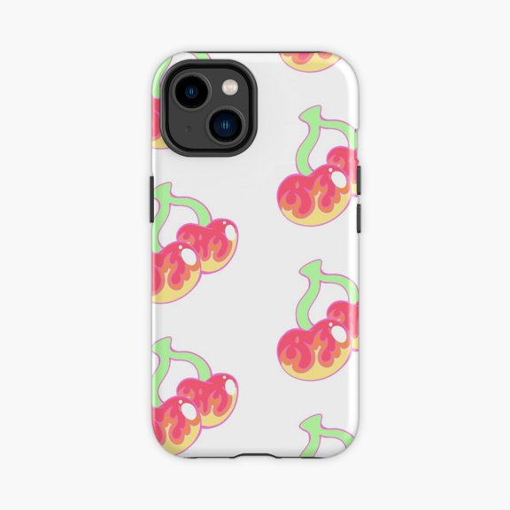 Protective iPhone Case Flame Cherry Fruit Pattern Phone Case IP15 Magnetic MagSafe Compatible