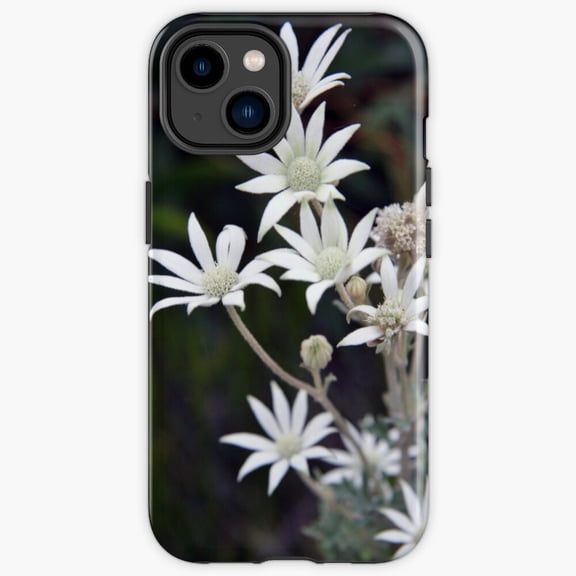 Protective iPhone Case Flannel Flowers Australian Native Wildflower Botanical Sketch Heavy Duty Shockproof Hard Shell IP13/14 Magnetic MagSafe Compatible