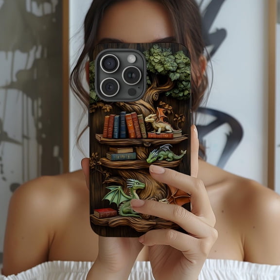 Protective iPhone Case Floral Bookcase Phone Case Reading Academia Book Lover Cover Art IP13/14 Magnetic MagSafe Compatible