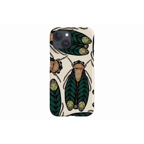 Protective iPhone Case Floral Bug Scatter Green Off White Insect Beetle Pattern Shield IP15 Magnetic MagSafe Compatible