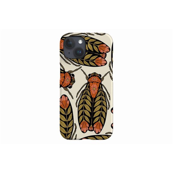 Protective iPhone Case Floral Bug Scatter Insect Beetle Neutral Tone Pattern Cover IP13/14 Magnetic MagSafe Compatible