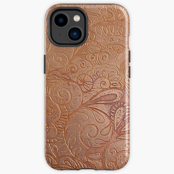Protective iPhone Case Floral Copper Metallic Foil Shimmer Botanical Outline Heavy Duty Shockproof Hard Shell IP16 Magnetic MagSafe Compatible