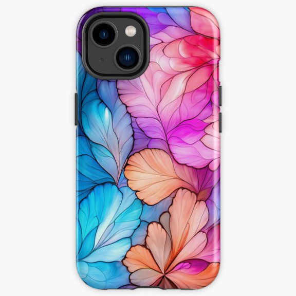 Protective iPhone Case Floral Design Radiance Luminous Gold Line Bloom Art Heavy Duty Shockproof Hard Shell IP13/14 Magnetic MagSafe Compatible