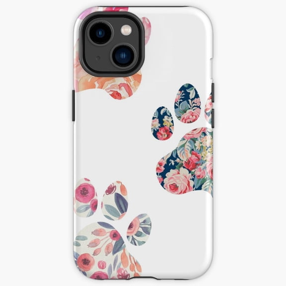 Protective iPhone Case Floral Paw Print Trio Colorful Botanical Animal Track Cover IP13/14 Magnetic MagSafe Compatible