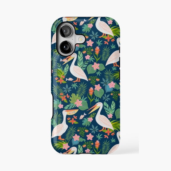 Protective iPhone Case Floral Pelican Bird Design Phone Case IP16 Magnetic MagSafe Compatible