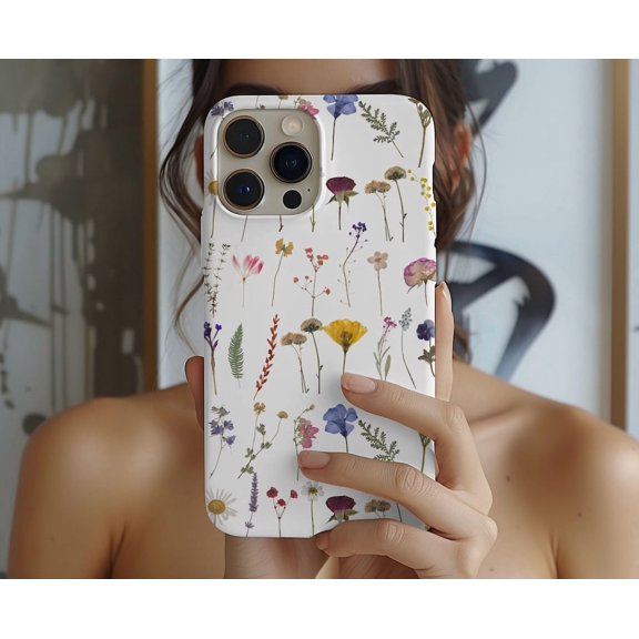 Protective iPhone Case Floral Wildflower Phone Case Faux Pressed Flower Aesthetic Shield IP13/14 Magnetic MagSafe Compatible
