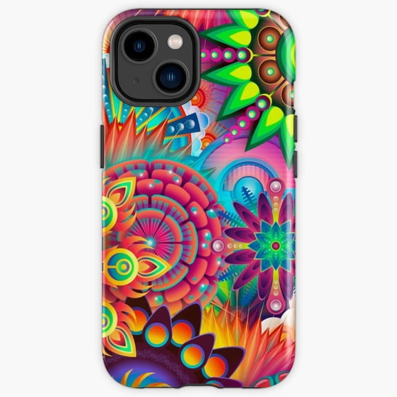 Protective iPhone Case Flower Design Twenty One Sixty Four Modern Line Art Heavy Duty Shockproof Hard Shell IP13/14 Magnetic MagSafe Compatible