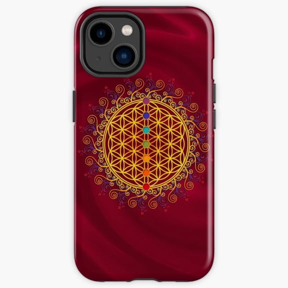 Protective iPhone Case Flower Of Life Chakras Spirituality Yoga Zen Sacred Geometry Heavy Duty Shockproof Hard Shell IP16 Magnetic MagSafe Compatible