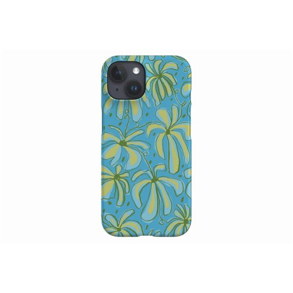 Protective iPhone Case Flowerscape Abstract Floral Print Ocean Green Botanical Outline Cover IP16 Magnetic MagSafe Compatible