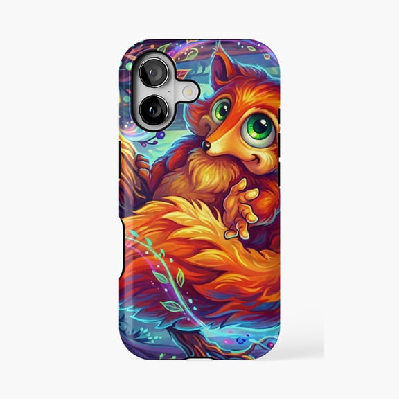 Protective iPhone Case Forest Friends Neon Fox Design Phone Case IP13/14 Magnetic MagSafe Compatible