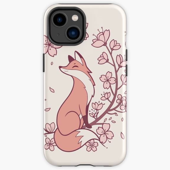 Protective iPhone Case Fox Among Japanese Flowers Ukiyo-E Wildlife Botanical Heavy Duty Shockproof Hard Shell IP16 Magnetic MagSafe Compatible