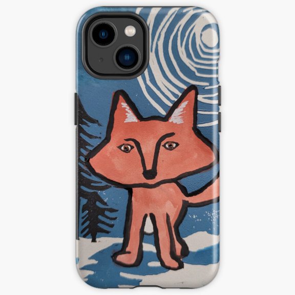 Protective iPhone Case Fox In Winter Linocut Traditional Handmade Wildlife Block Print Phone Case IP13/14 Magnetic MagSafe Compatible