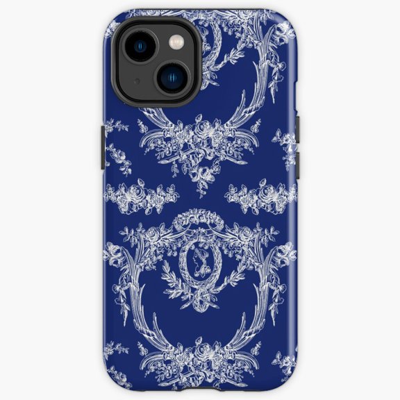 Protective iPhone Case French Antique Script Monochrome Feline Textile Pattern Heavy Duty Shockproof Hard Shell IP13/14 Magnetic MagSafe Compatible
