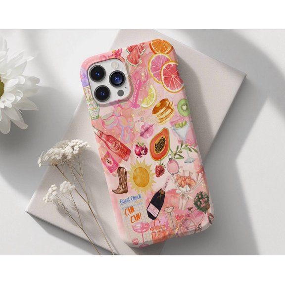 Protective iPhone Case Fruity Coquette Collage Phone Case Girly Summer Fruits Pattern IP15 Magnetic MagSafe Compatible