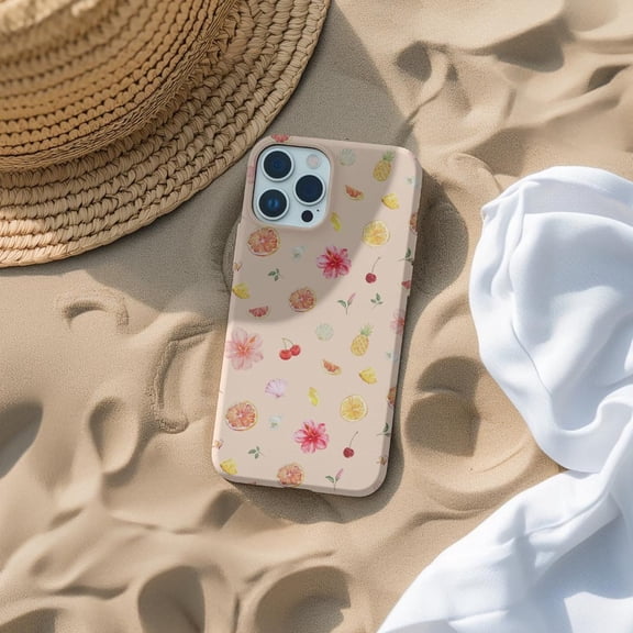 Protective iPhone Case Fruity Hibiscus Collage Phone Case Tropical Vibes Coconut Girl Artistic Design IP16 Magnetic MagSafe Compatible