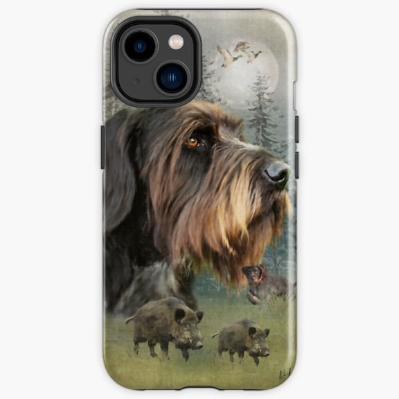 Protective iPhone Case German Wirehaired Pointer Boar Hunting Forest Wildlife Shield IP16 Magnetic MagSafe Compatible