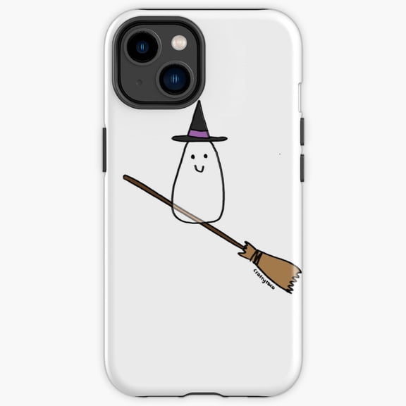 Protective iPhone Case Ghost On A Broomstick Spooky Witch Magic Shield IP15 Magnetic MagSafe Compatible