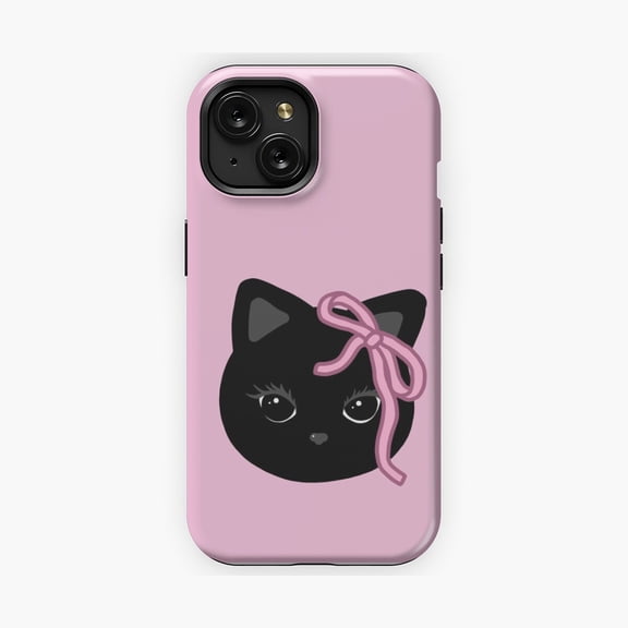 Protective iPhone Case Girly Bow Black Cat Phone Case Fun Cute Graphic Design IP15 Magnetic MagSafe Compatible
