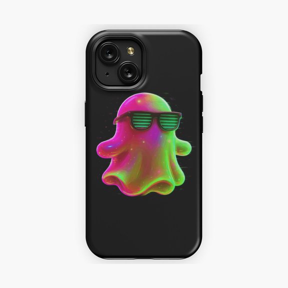 Protective iPhone Case Glitched Neon Ghost Phone Case Retro Vaporwave Aesthetic IP16 Magnetic MagSafe Compatible