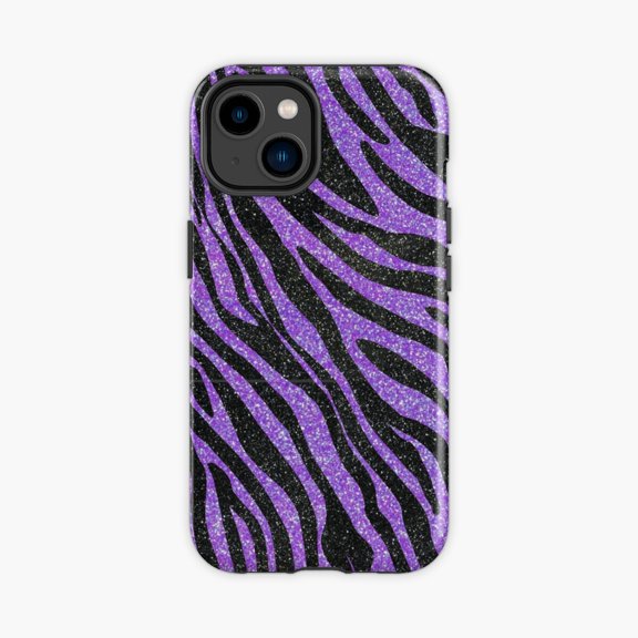 Protective iPhone Case Glitter Zebra Purple Pattern Phone Case IP16 Pro Magnetic MagSafe Compatible