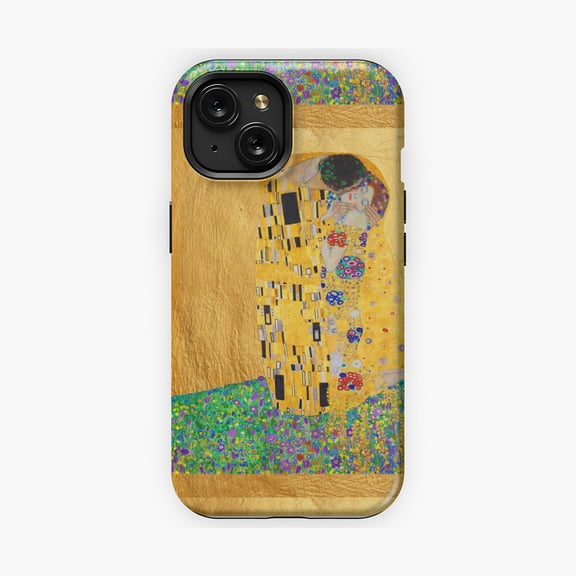 Protective iPhone Case Golden Abstract Kiss Artwork Phone Case Style IP13/14 Magnetic MagSafe Compatible