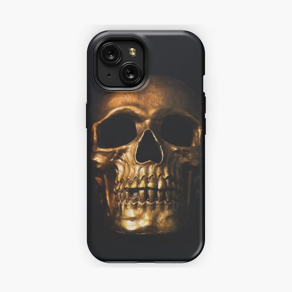 Protective iPhone Case Golden Skull Phone Case Gothic Metallic Style IP13/14 Magnetic MagSafe Compatible
