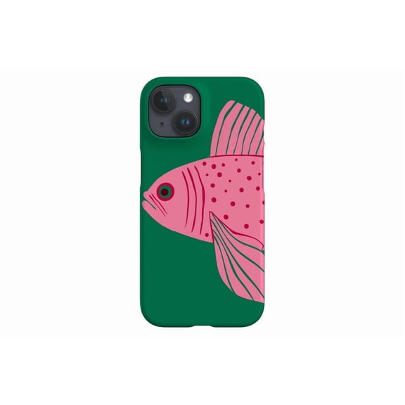 Protective iPhone Case Goldfish Bold Pink Fish Green Background Aquatic Sea Life Shield IP16 Magnetic MagSafe Compatible