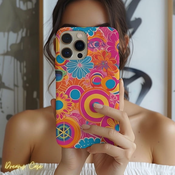 Protective iPhone Case Good Vibes Retro Collage Phone Case Groovy Retro Disco Aesthetic IP13/14 Magnetic MagSafe Compatible