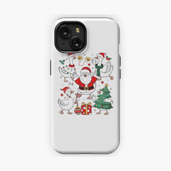 Protective iPhone Case Goose Seasonal Festive Decorative Phone Case Wild White Bird Wearing Garland Shield IP15 Magnetic MagSafe Compatible