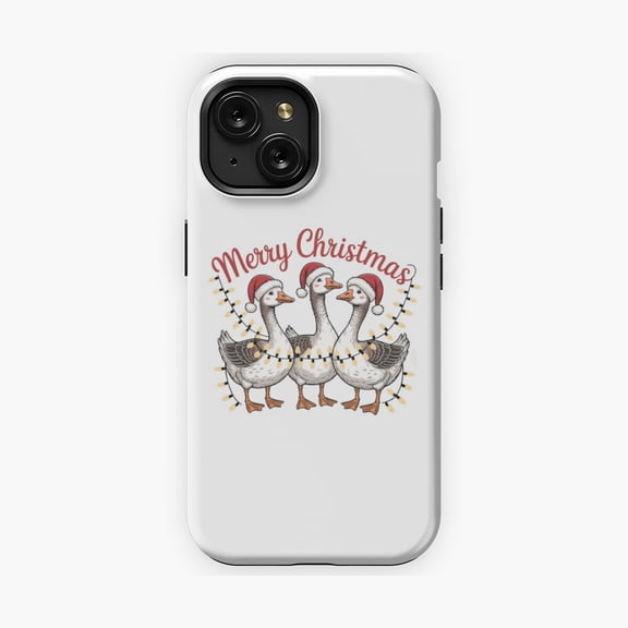 Protective iPhone Case Goose Seasonal Whimsical Decorative Phone Case White Bird Walking In Snow Drift Shield IP15 Magnetic MagSafe Compatible